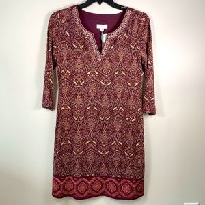 Magnolia Grace Zuri Embroidered Detail Knit Midi Dress Burgundy Size M NWT